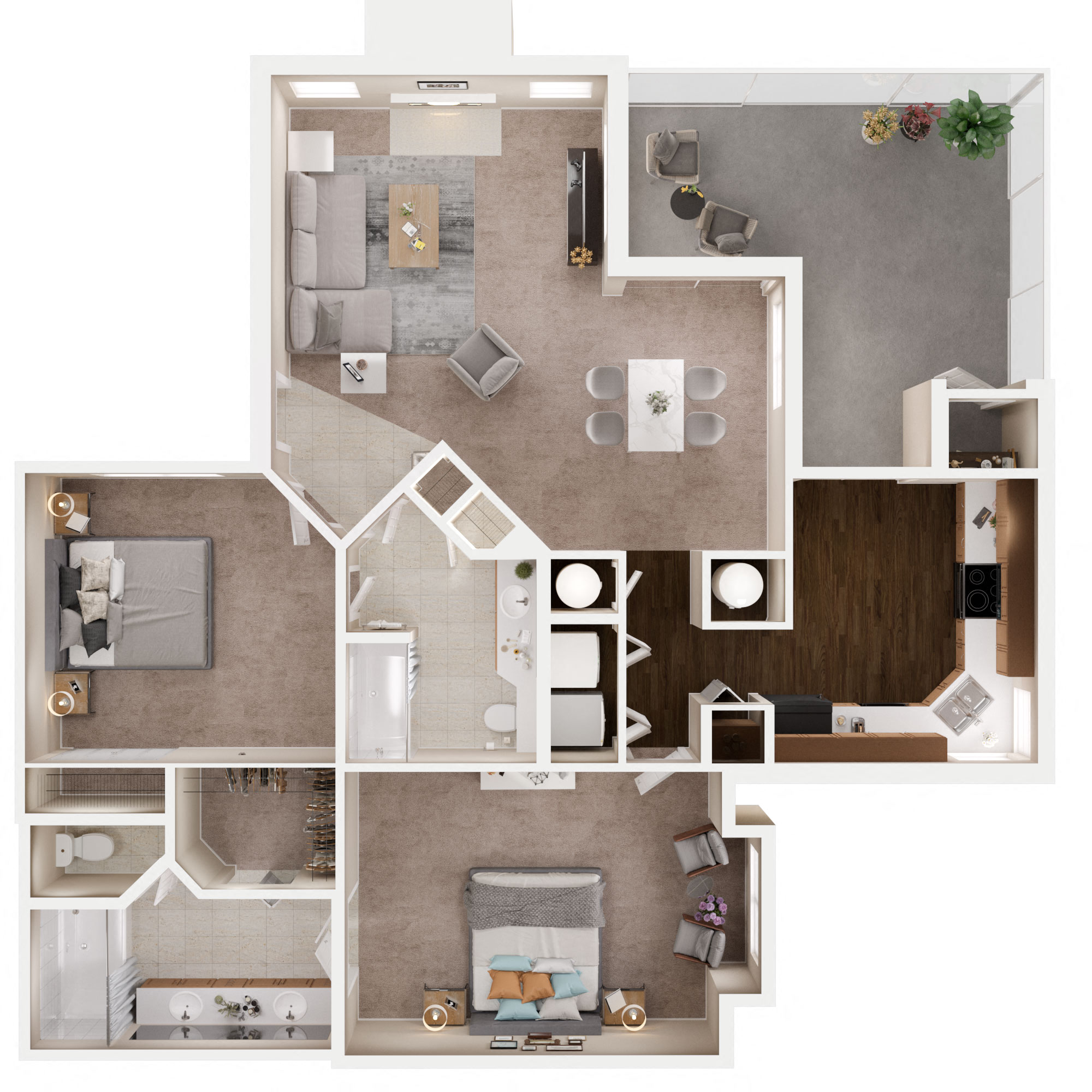 Floor plan for 2 beds, 2 baths, 1544 sqft