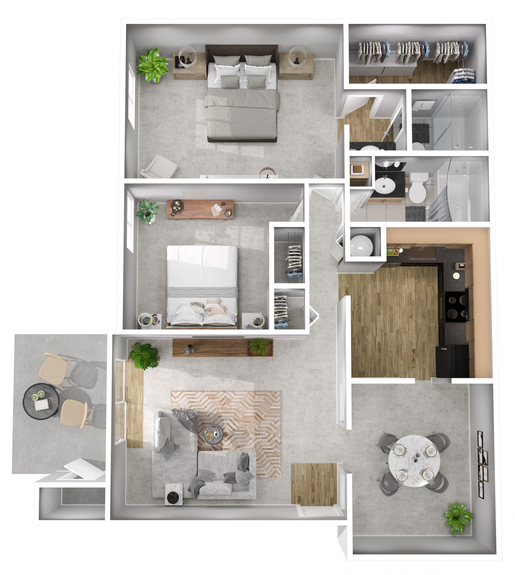 Floor plan for 2 beds, 2 baths, 1032 sqft