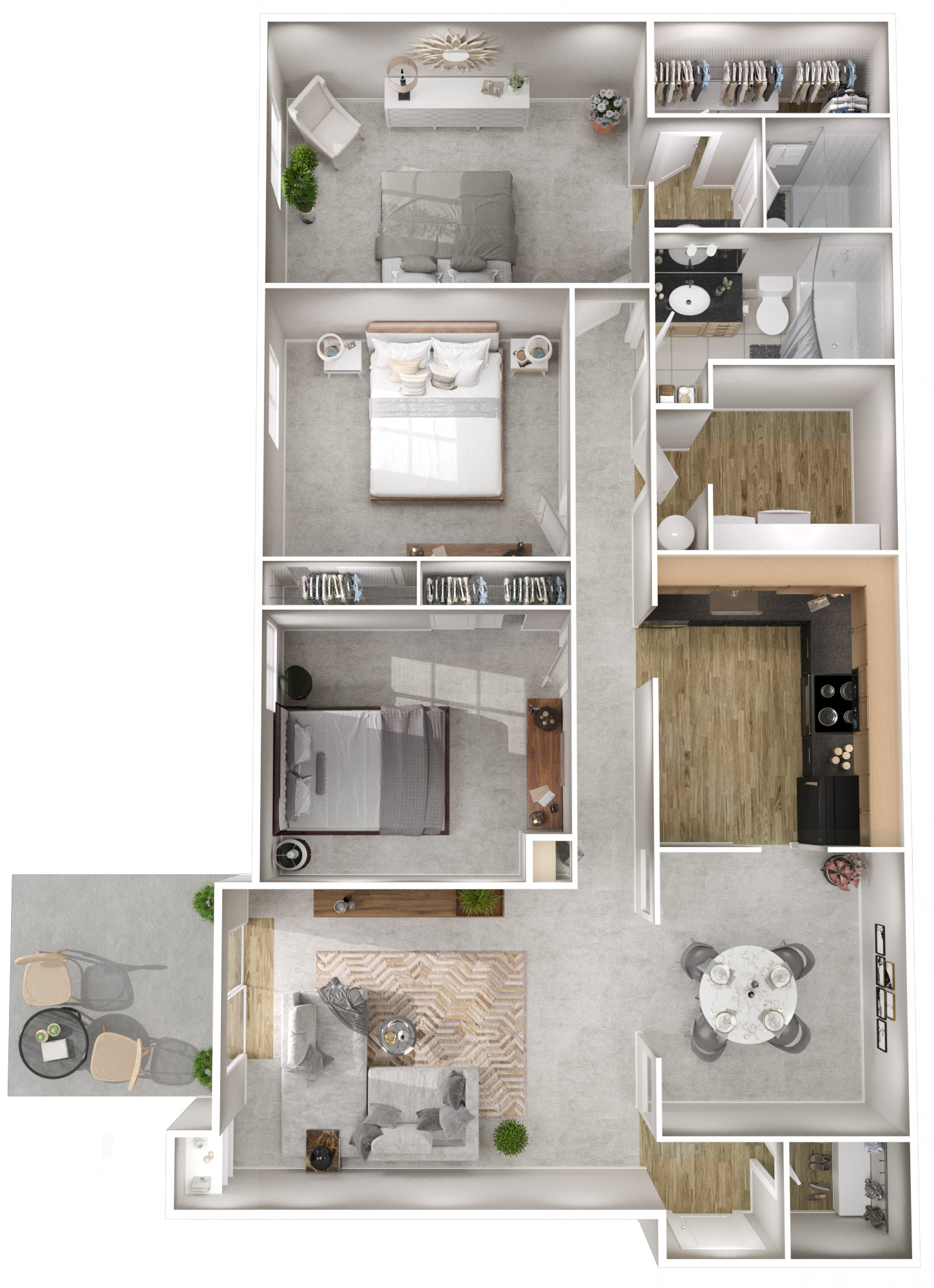 Floor plan for 3 beds, 2 baths, 1361 sqft