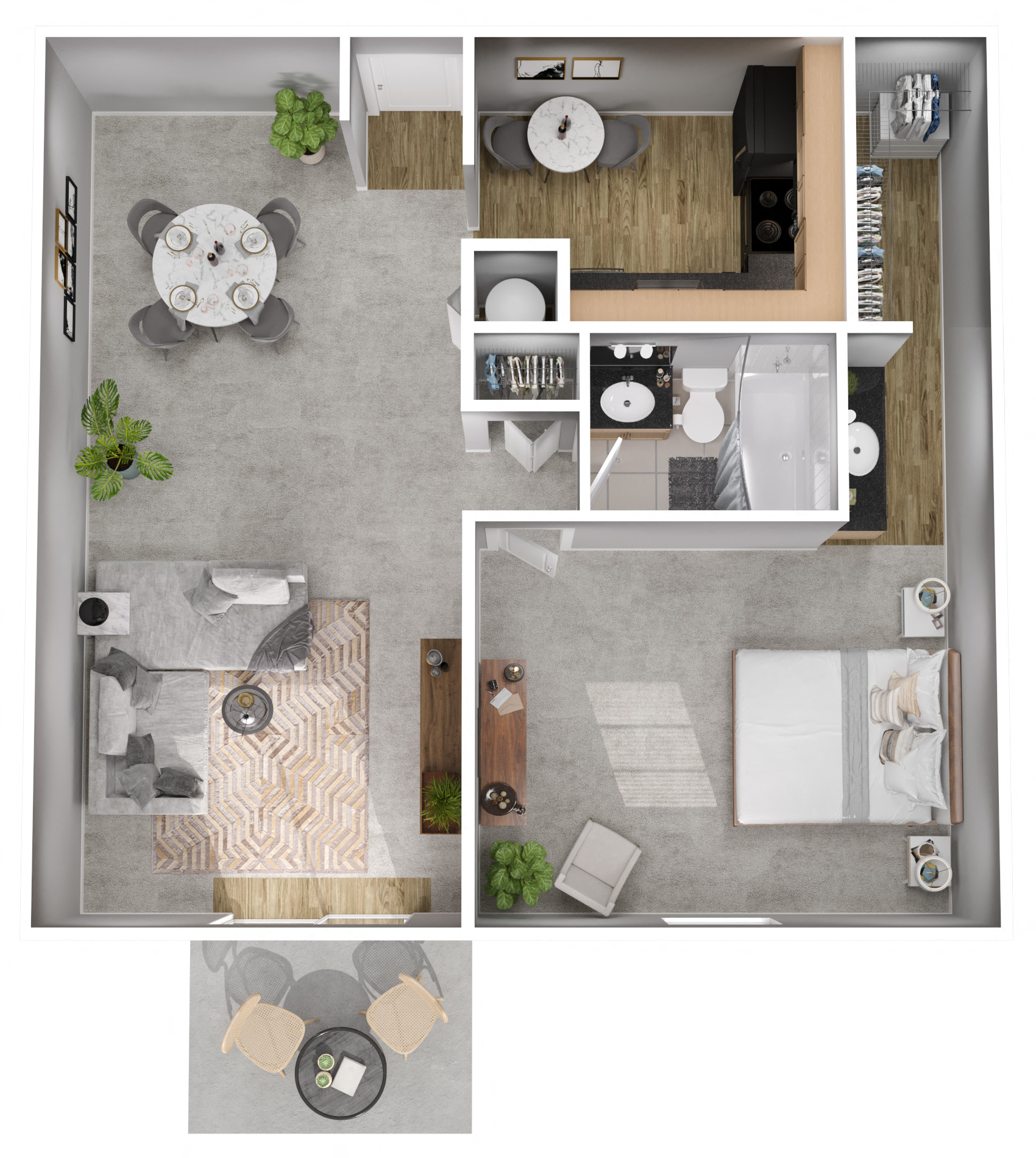 Floor plan for 1 bed, 1 bath, 817 sqft
