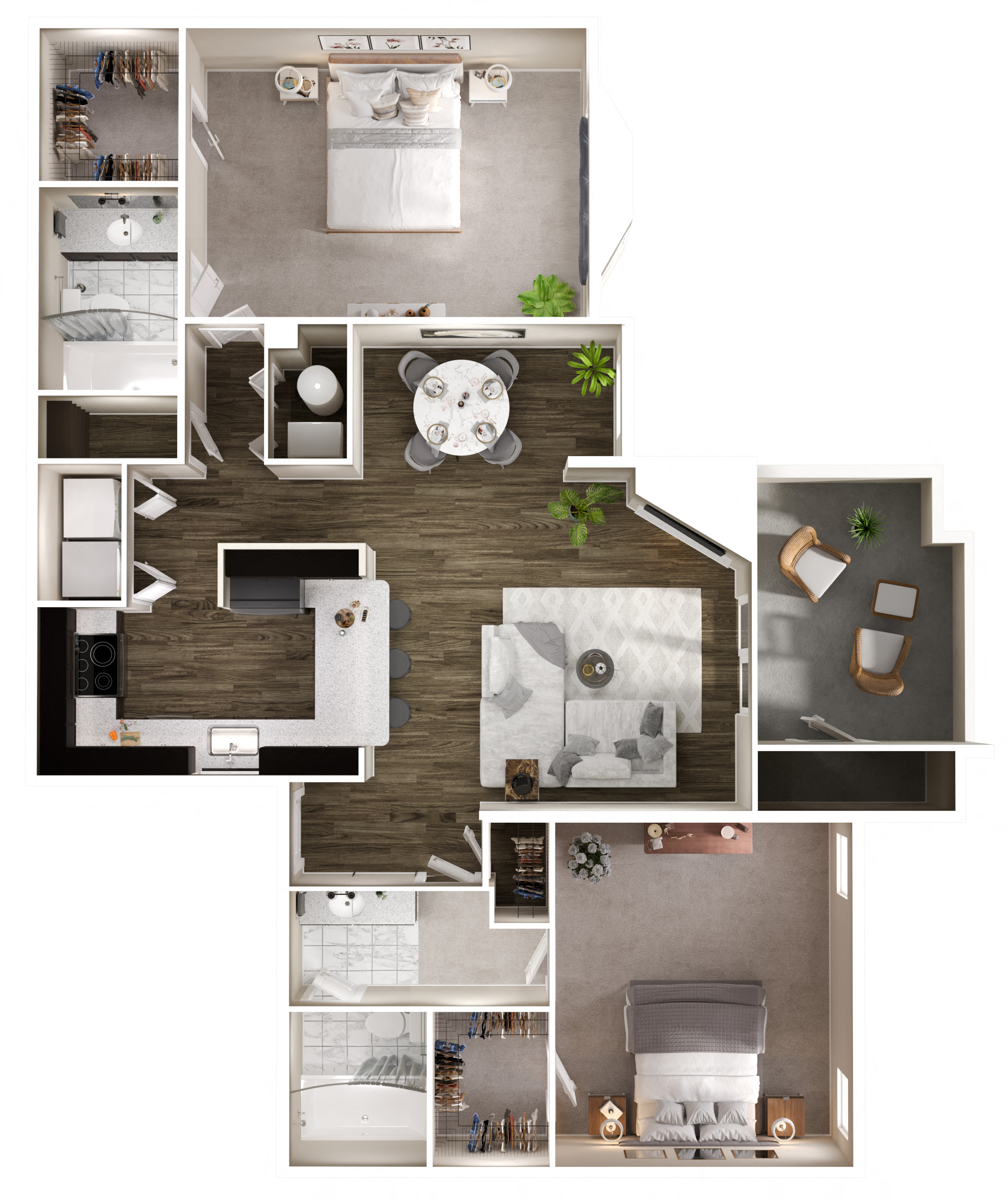 Floor plan for 2 beds, 2 baths, 1176 sqft