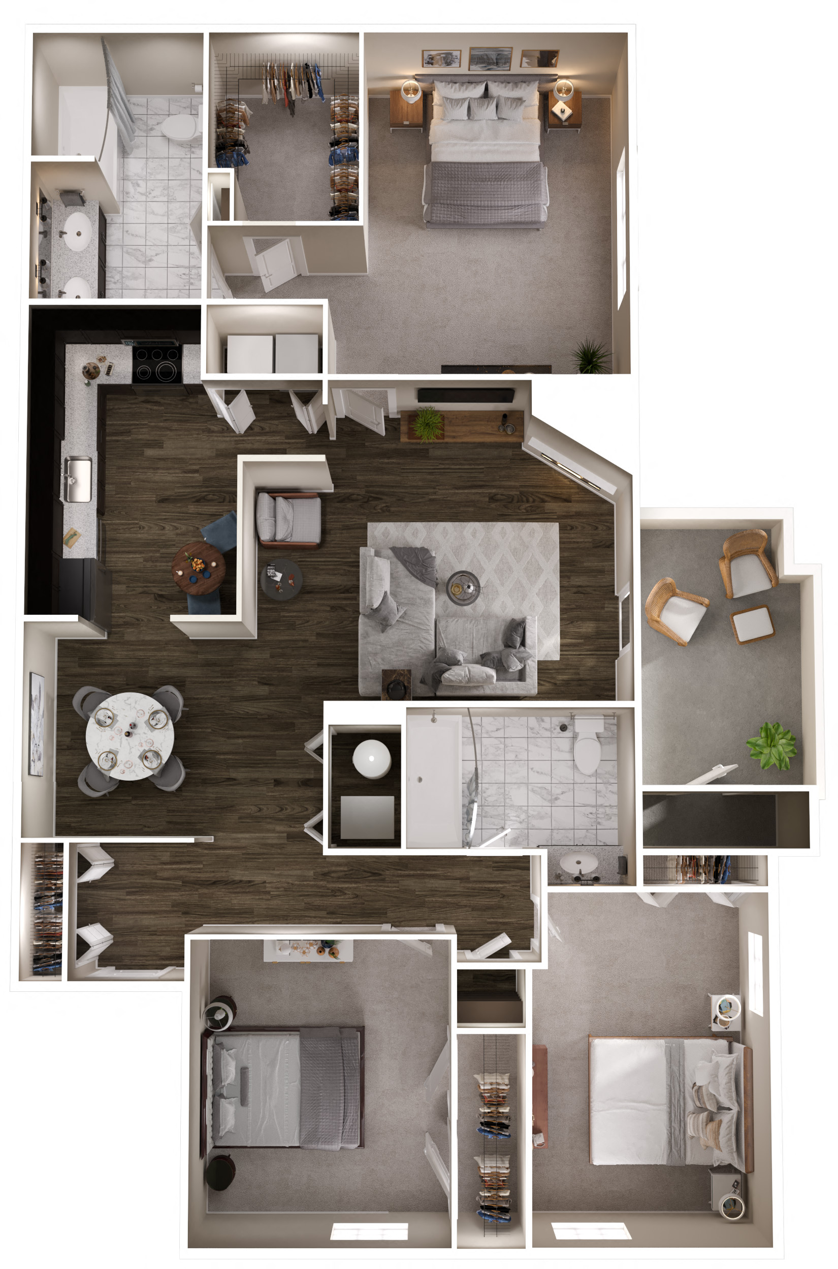 Floor plan for 3 beds, 2 baths, 1433 sqft