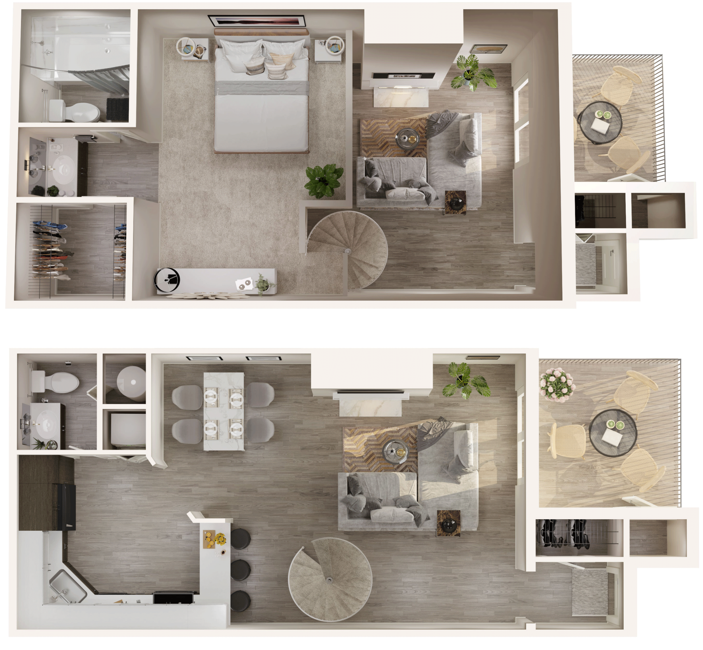 Floor plan for 1 bed, 1.5 baths, 831 sqft