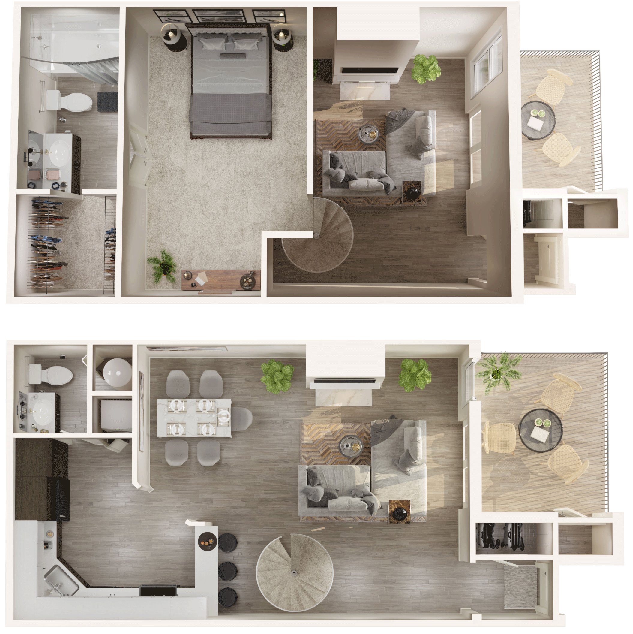 Floor plan for 1 bed, 1.5 baths, 927 sqft