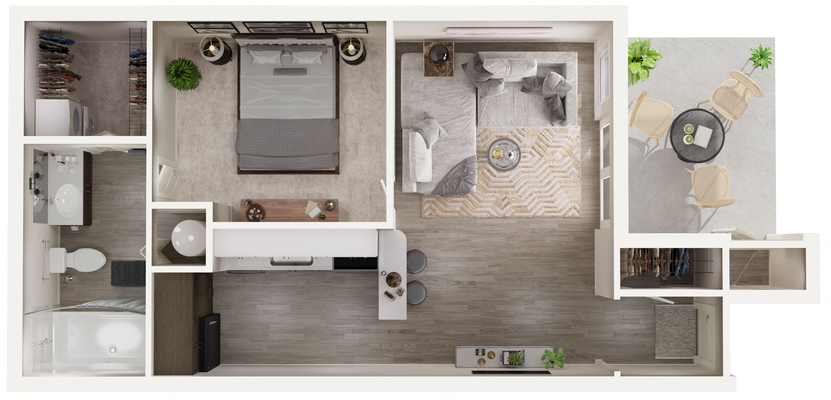 Floor plan for 1 bed, 1 bath, 604 sqft