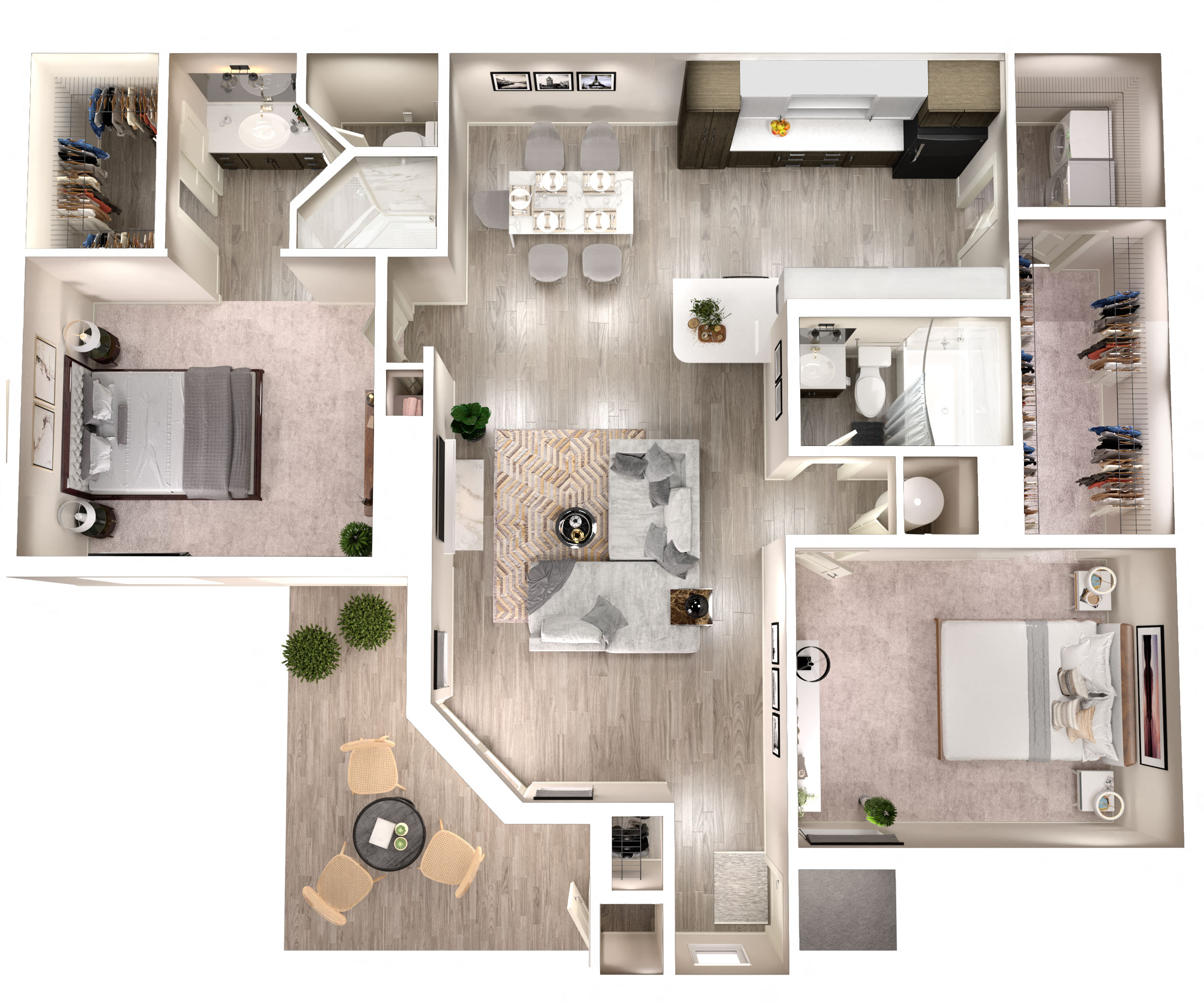 Floor plan for 2 beds, 2 baths, 1261 sqft