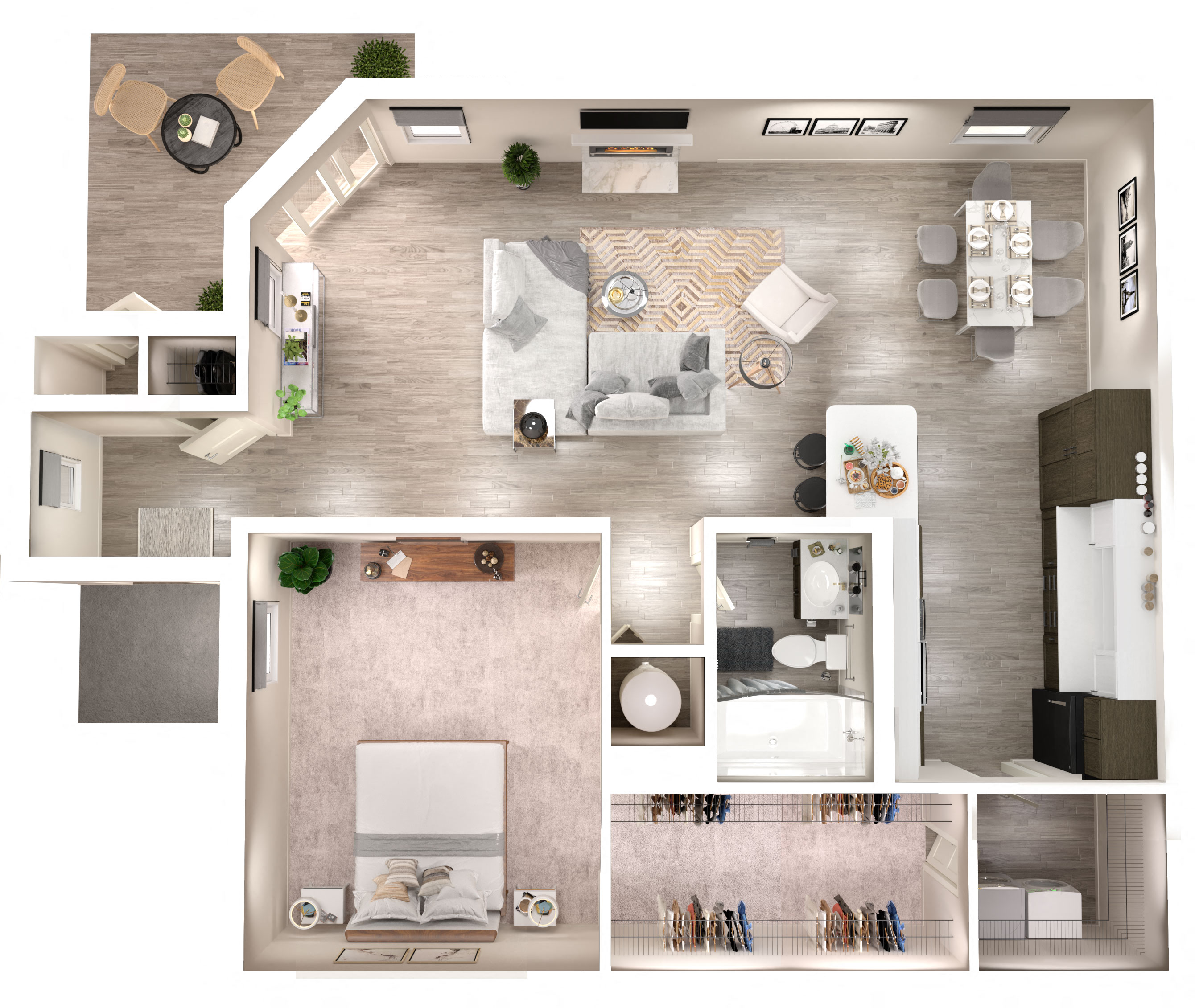 Floor plan for 1 bed, 1 bath, 905 sqft