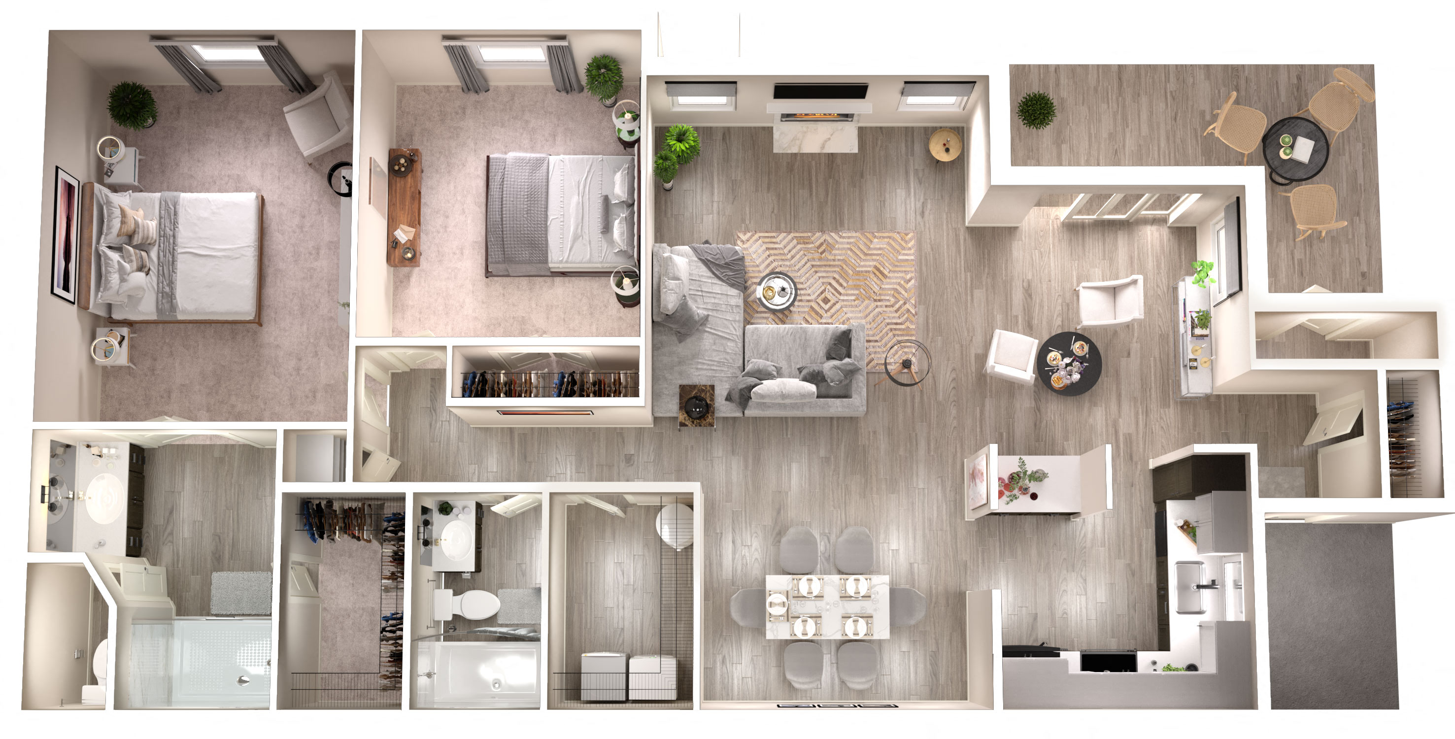 Floor plan for 2 beds, 2 baths, 1287 sqft