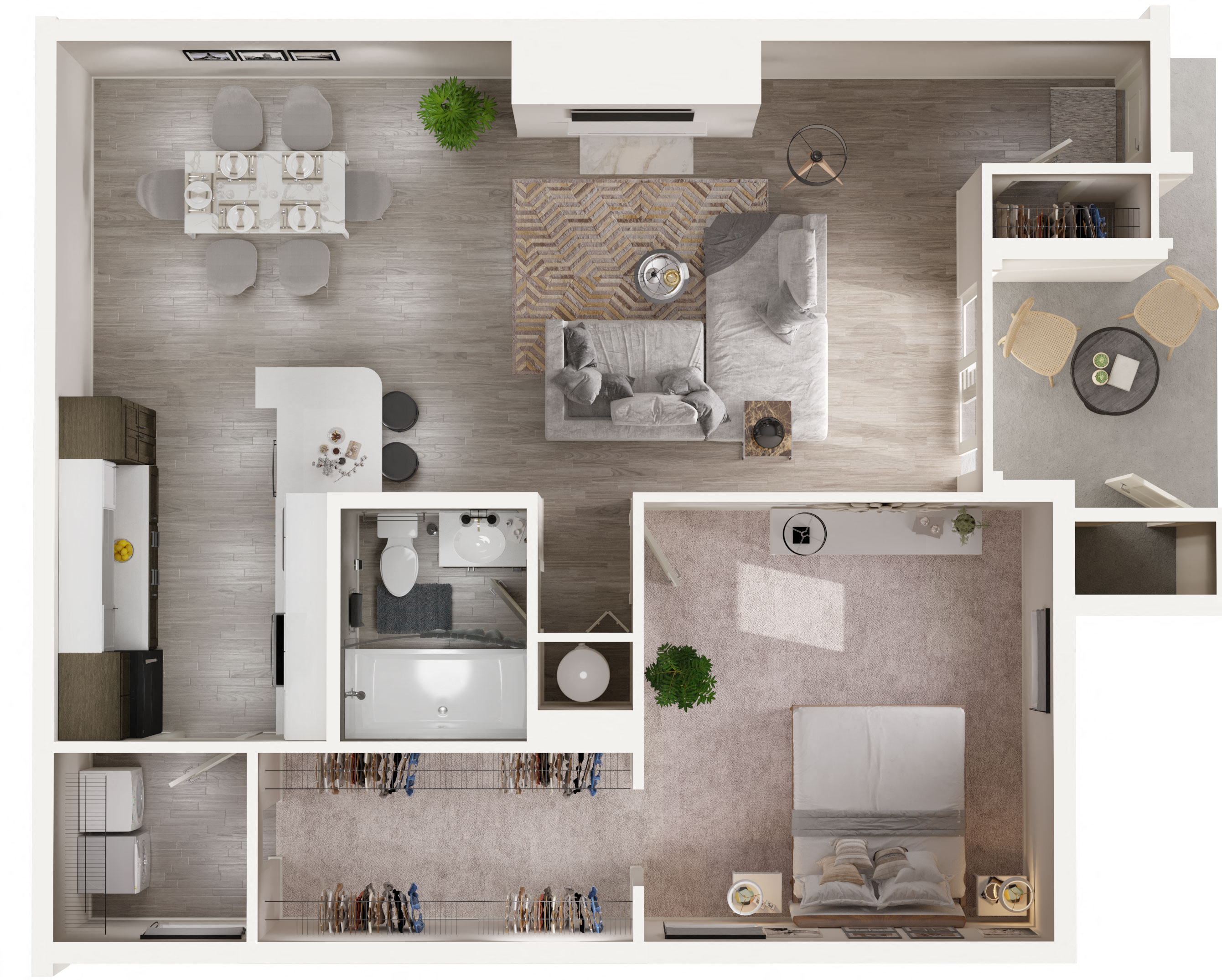 Floor plan for 1 bed, 1 bath, 995 sqft