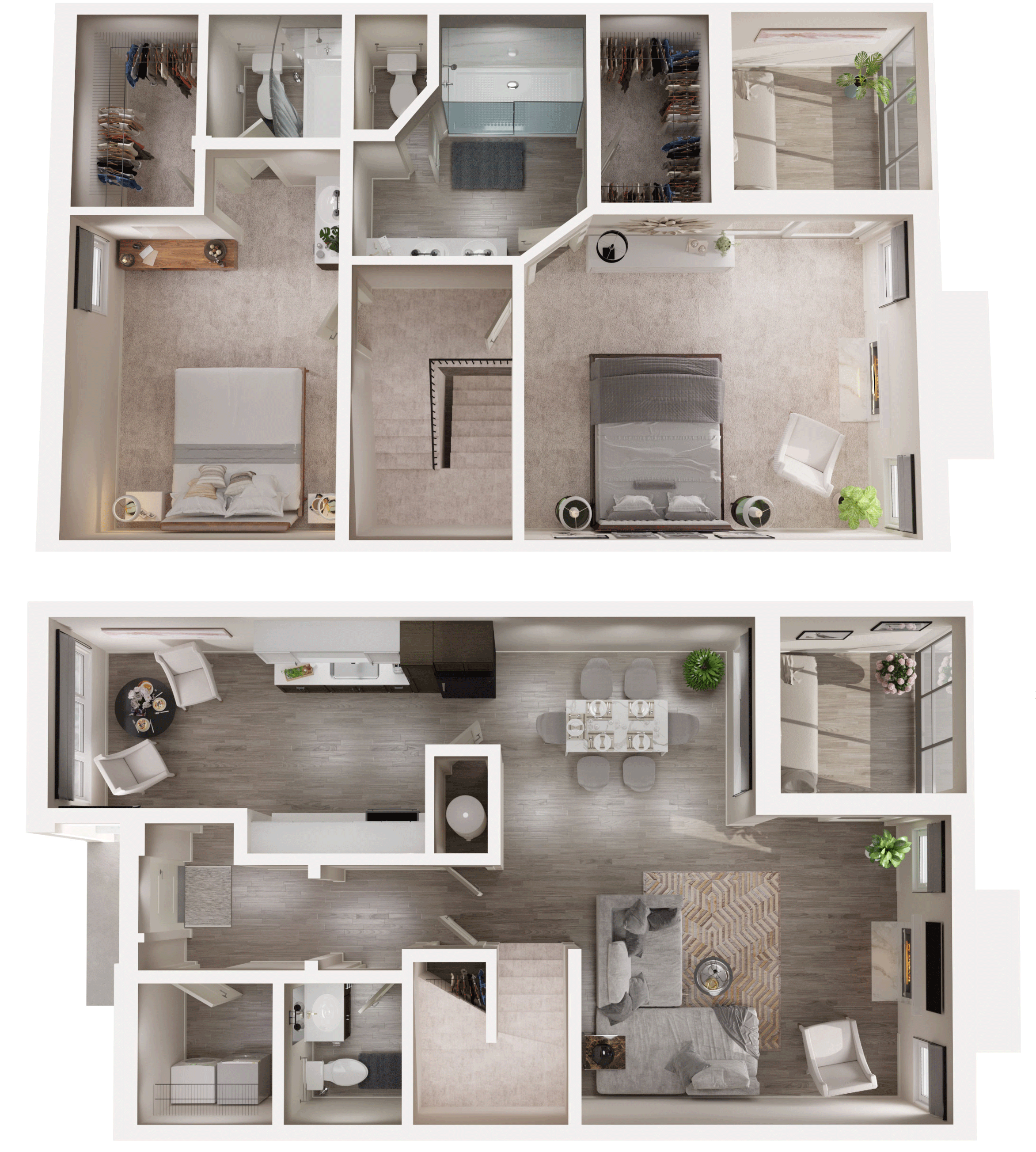 Floor plan for 2 beds, 2.5 baths, 1404 sqft