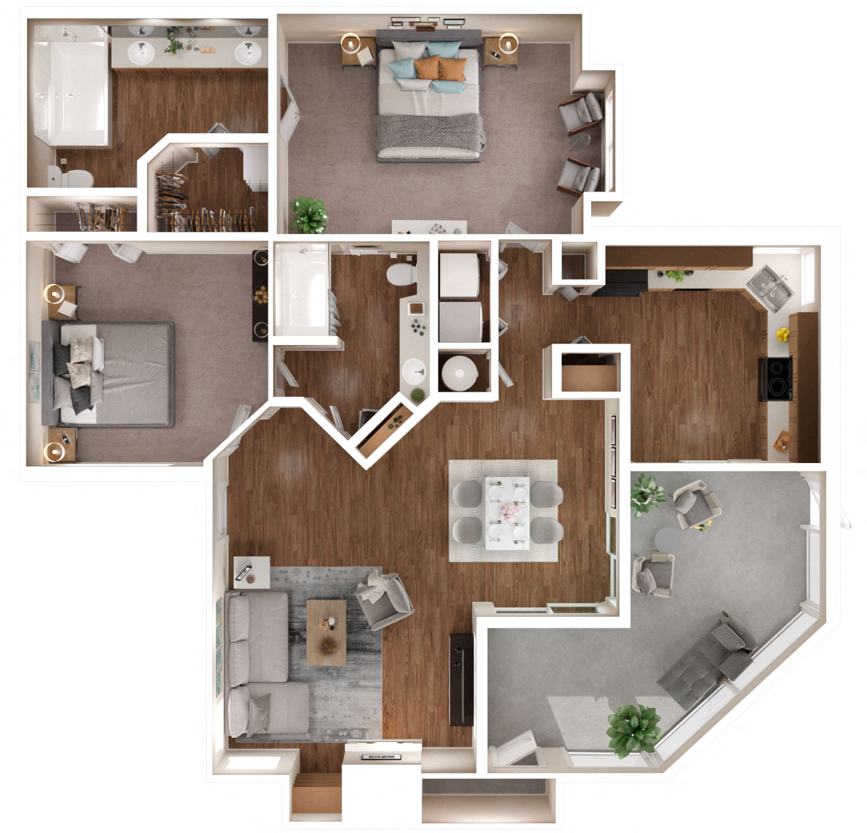 Floor plan for 2 beds, 2 baths, 1550 sqft