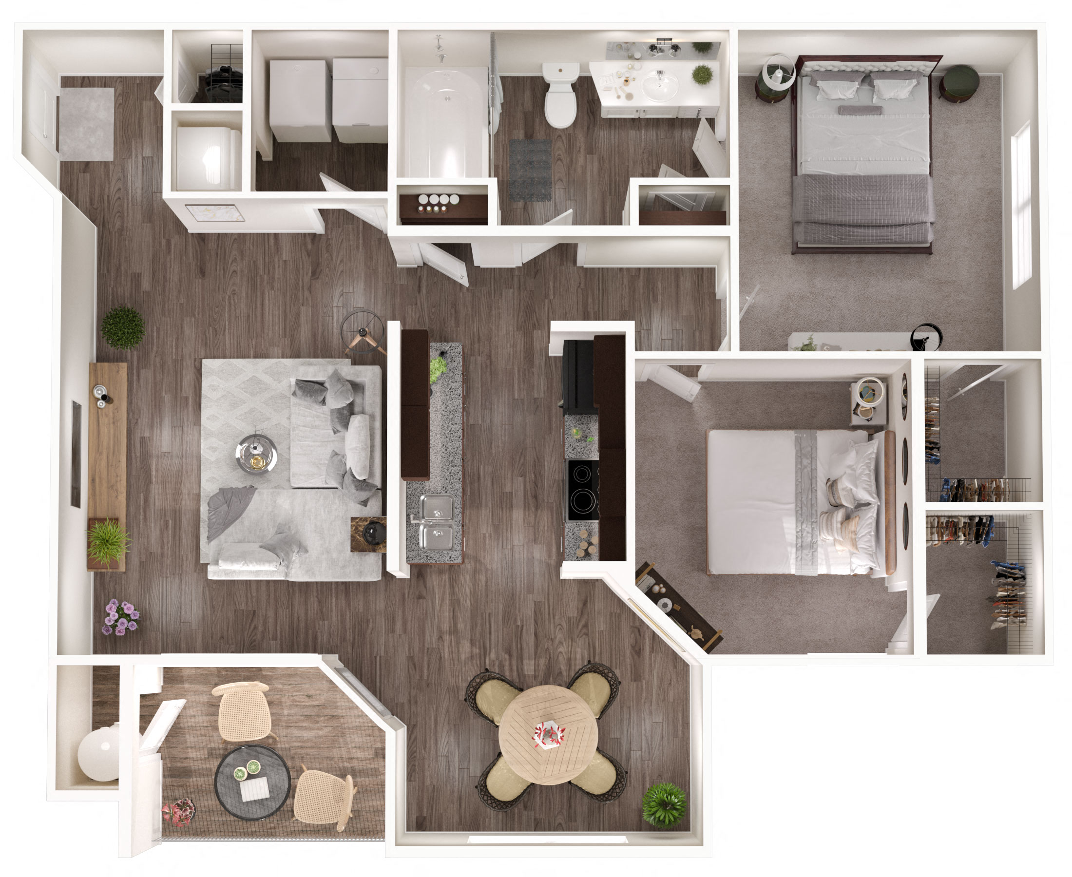 Floor plan for 2 beds, 1 bath, 991 sqft