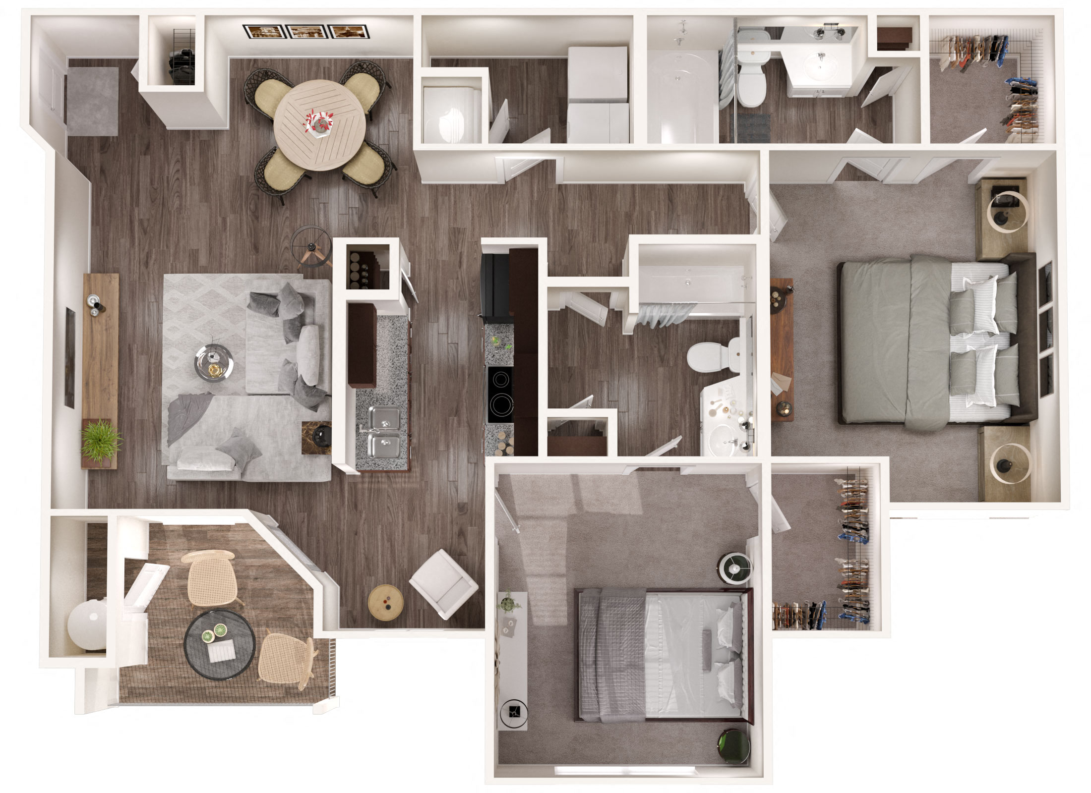Floor plan for 2 beds, 2 baths, 1090 sqft