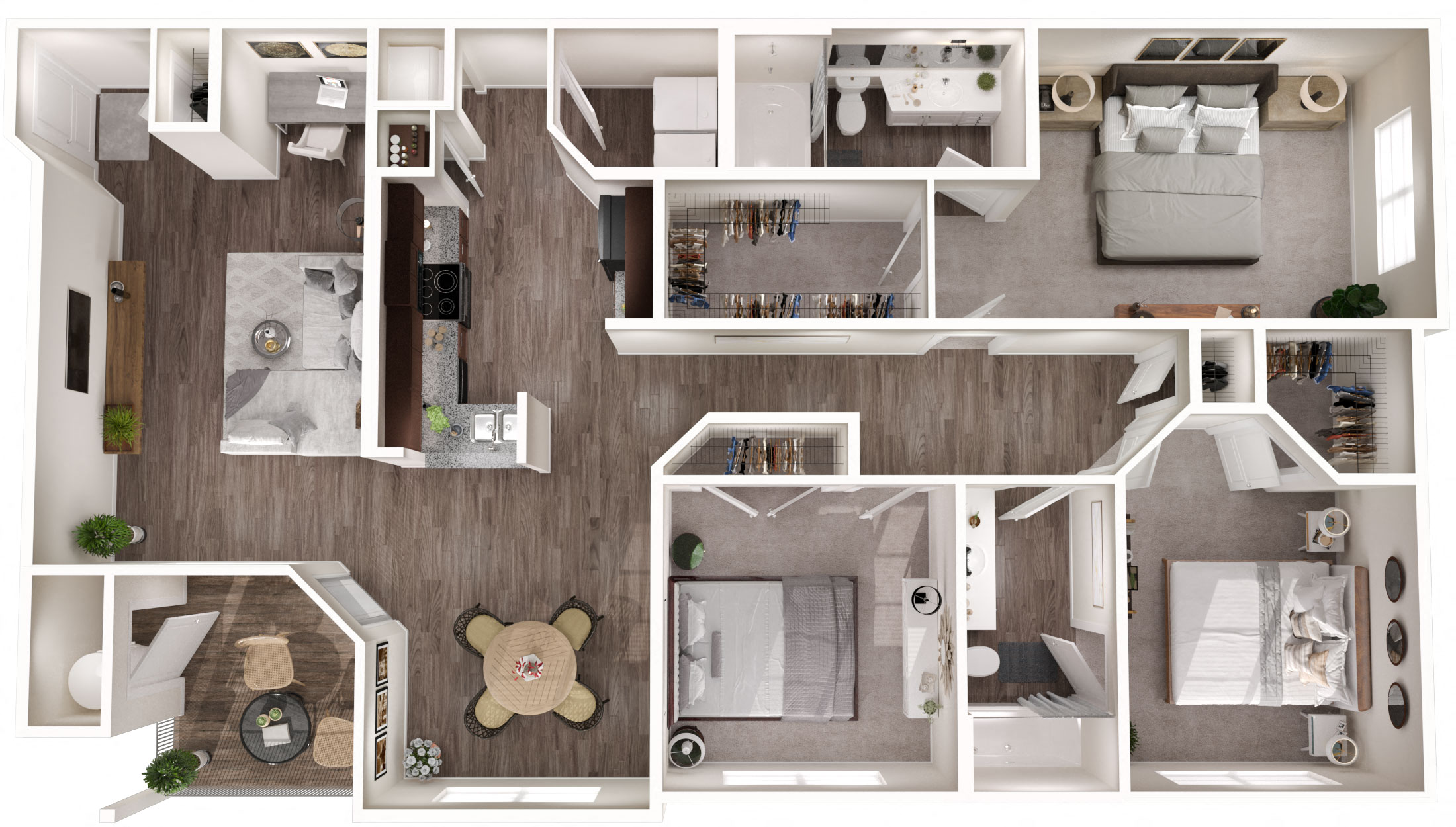 Floor plan for 3 beds, 2 baths, 1406 sqft