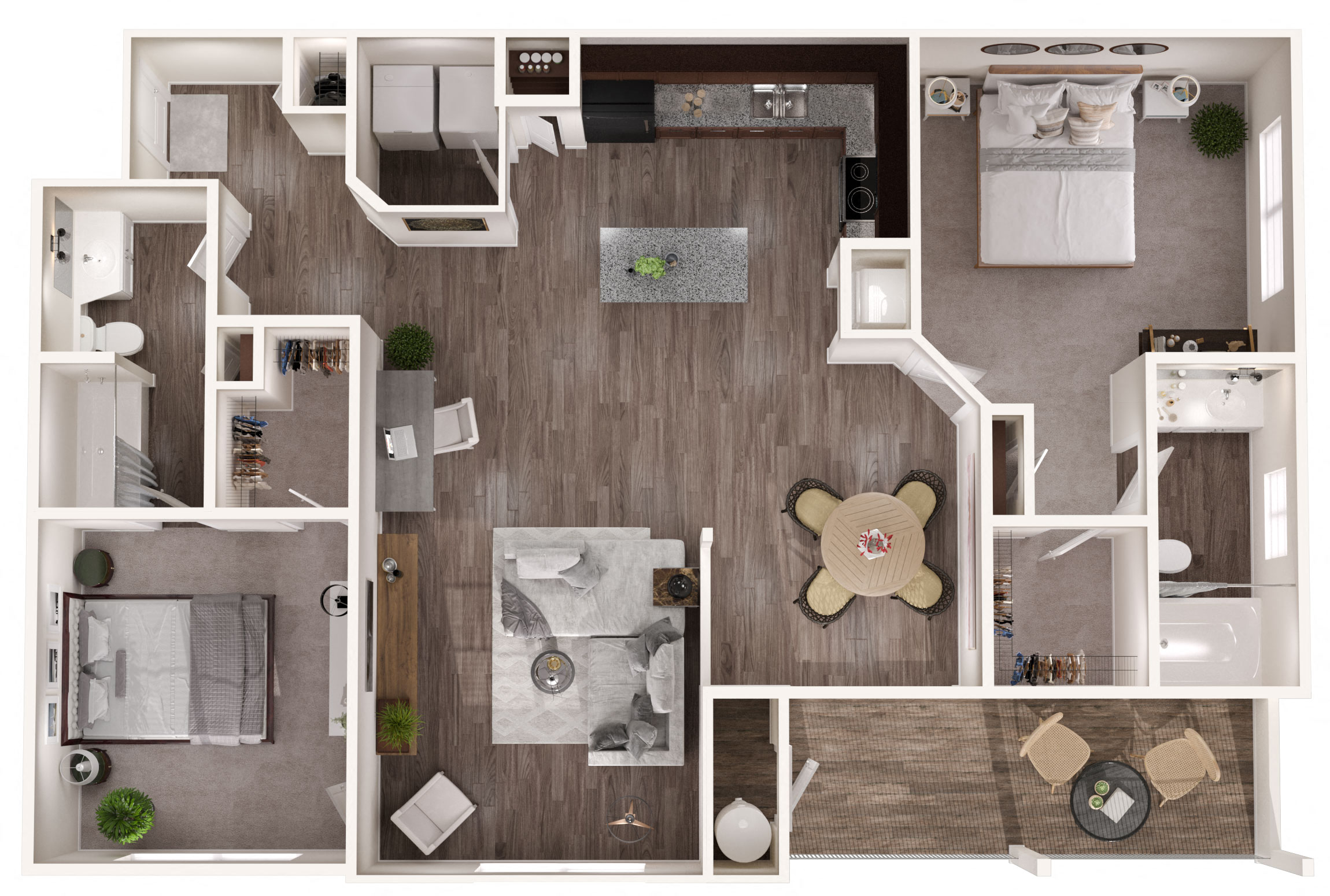 Floor plan for 2 beds, 2 baths, 1183 sqft