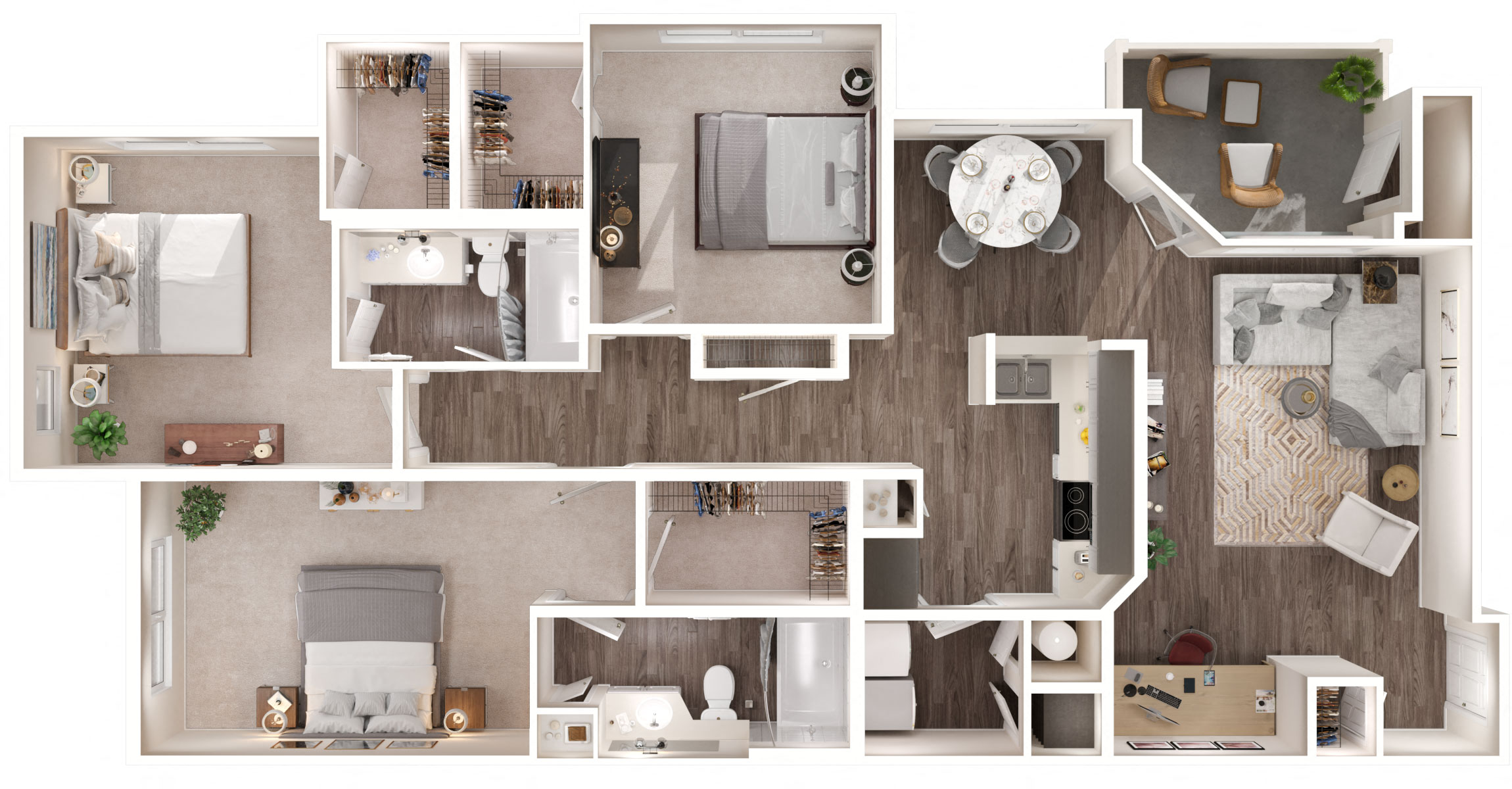 Floor plan for 3 beds, 2 baths, 1435 sqft