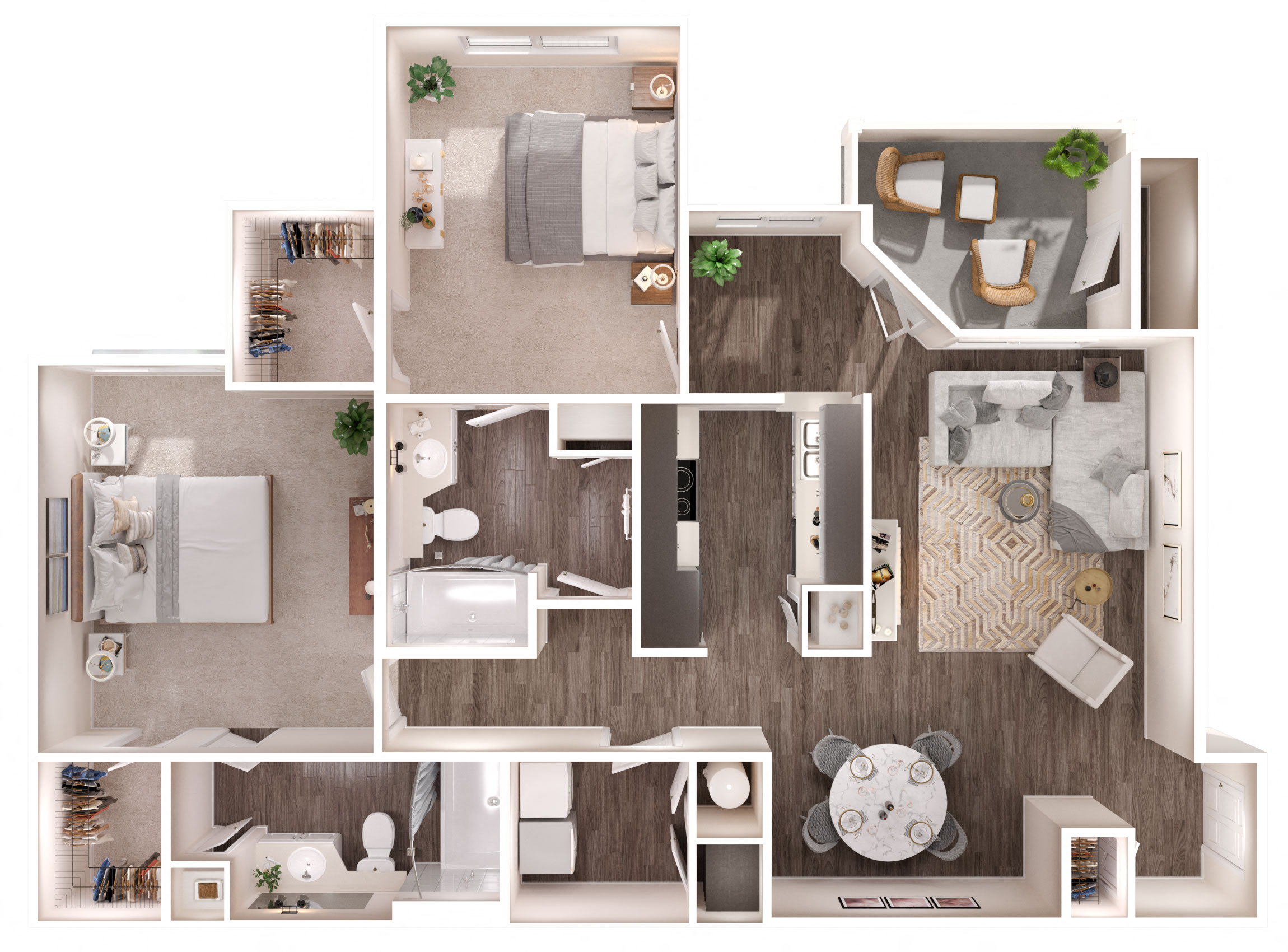 Floor plan for 2 beds, 2 baths, 1158 sqft