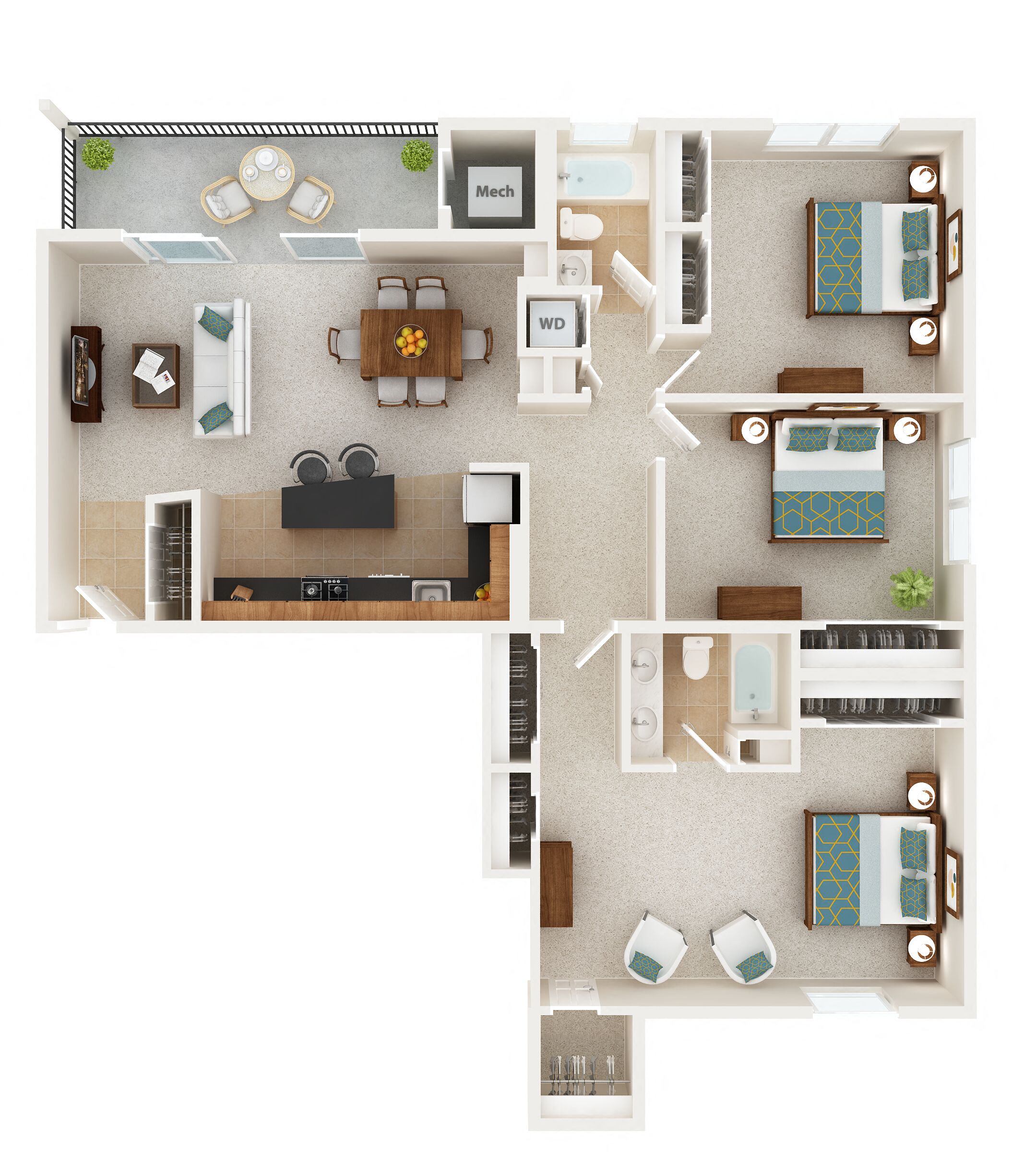 Floor plan for 3 beds, 2 baths, 1471 sqft