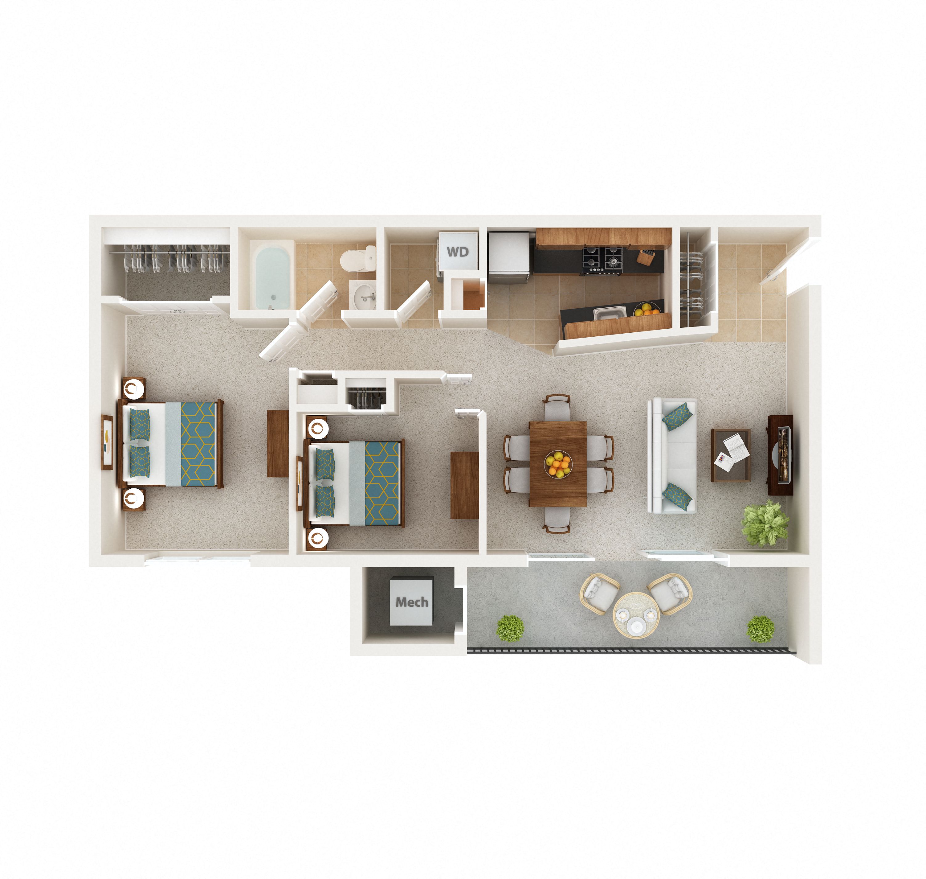 Floor plan for 1 bed, 1 bath, 825 sqft