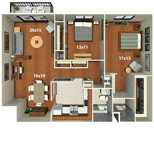 Floor plan for 2 beds, 2 baths, 1348 sqft