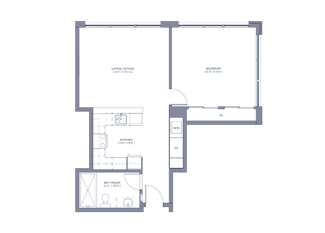 Floor plan for 1 bed, 1 bath, 720 sqft