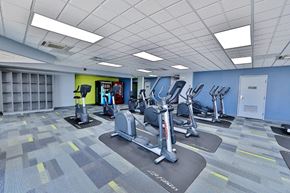 Alexandria apartment for rent - a gym with cardio equipment and weights in a building