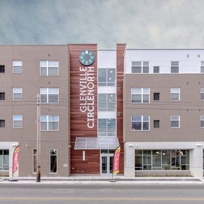 Cleveland apartment for rent - Entrance doors to Glenville Circle North apartments