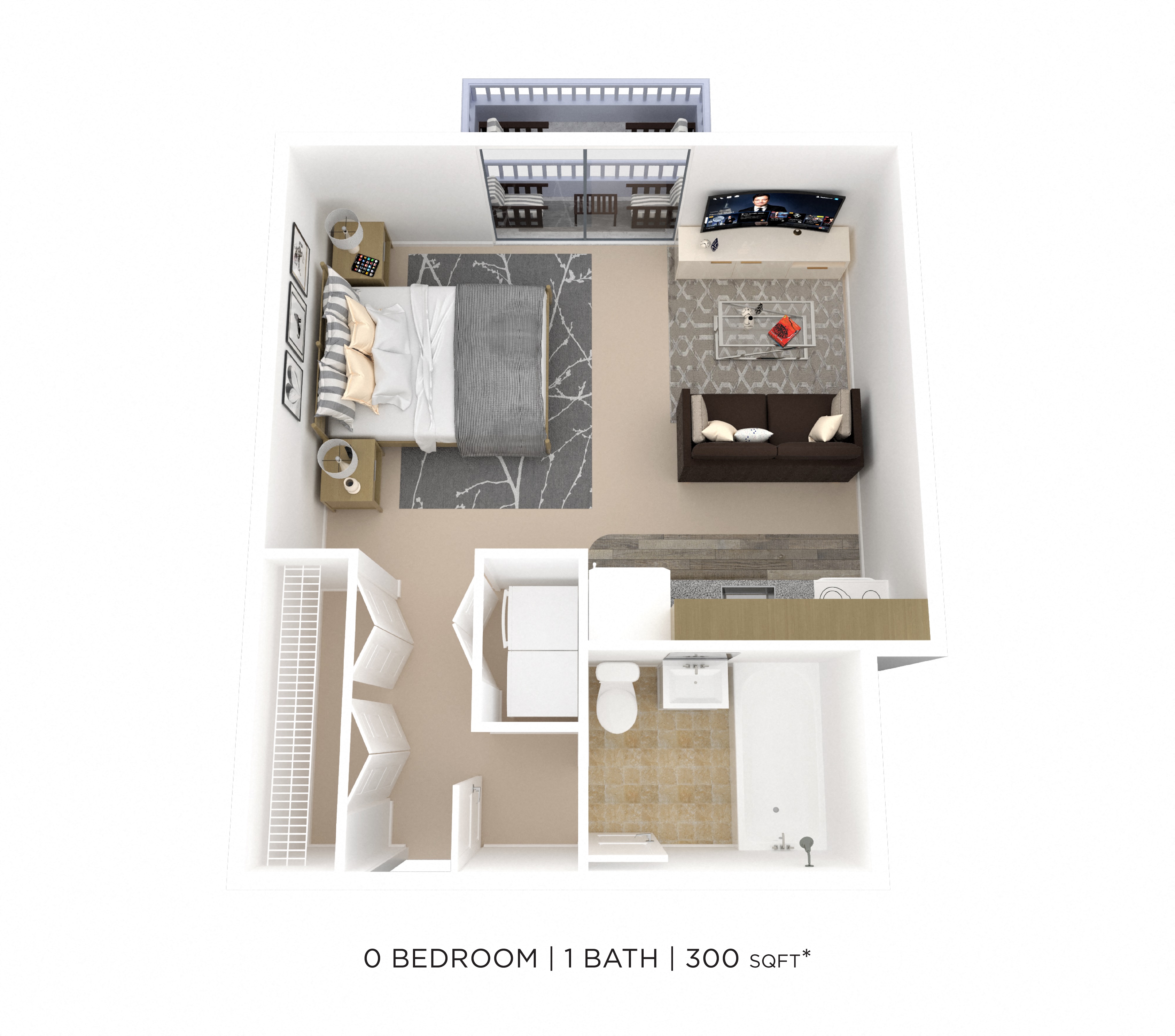 Floor plan for studio, 1 bath, 300 sqft