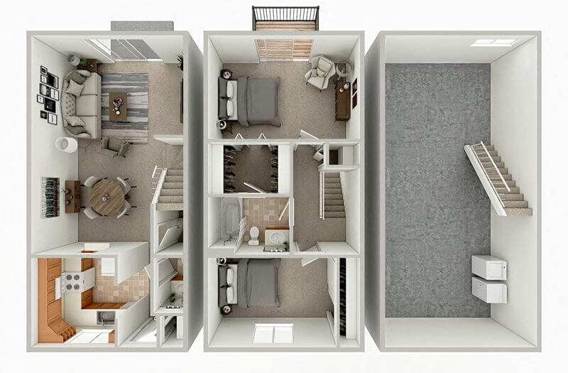 Floor plan for 2 beds, 1.5 baths, 1080 sqft