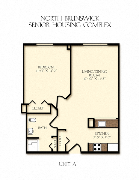 Floor plan for 1 bed, 1 bath, 600 sqft