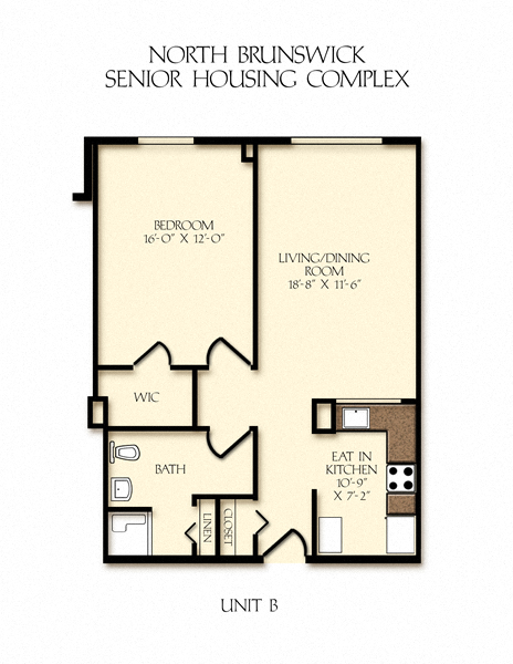Floor plan for 1 bed, 1 bath, 680 sqft