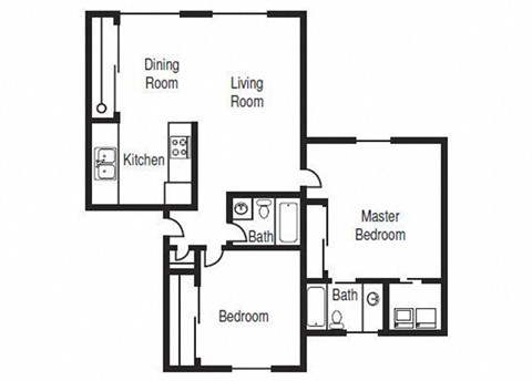 Floor plan for 2 beds, 2 baths, 1100 sqft
