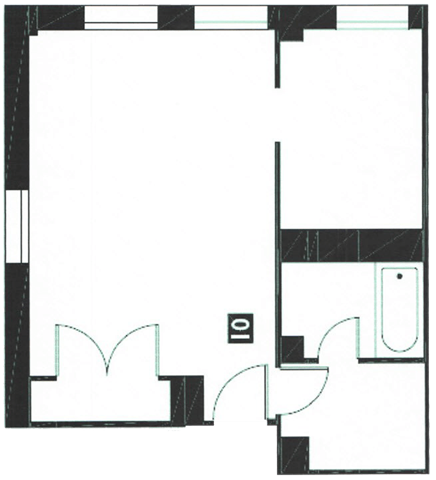 Floor plan for studio, 1 bath, 394 sqft