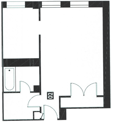 Floor plan for studio, 1 bath, 402 sqft