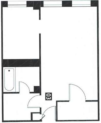 Floor plan for studio, 1 bath, 398 sqft