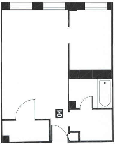 Floor plan for studio, 1 bath, 393 sqft
