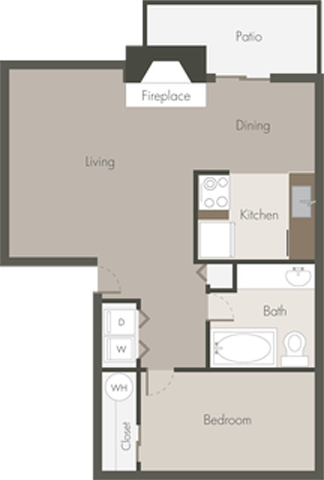 Floor plan for 1 bed, 1 bath, 658 sqft