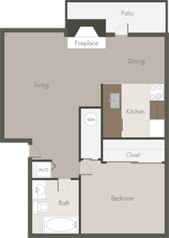 Floor plan for 1 bed, 1 bath, 612 sqft