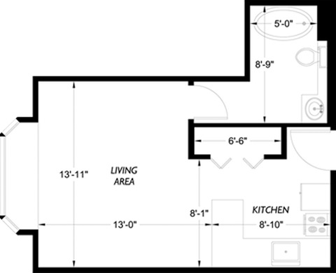 Floor plan for studio, 1 bath, 315 sqft