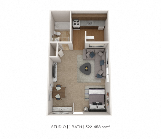 Floor plan for studio, 1 bath, 352 sqft