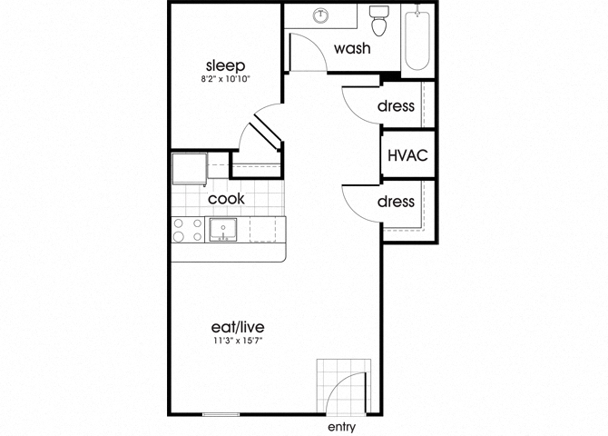 Floor plan for 1 bed, 1 bath, 550 sqft