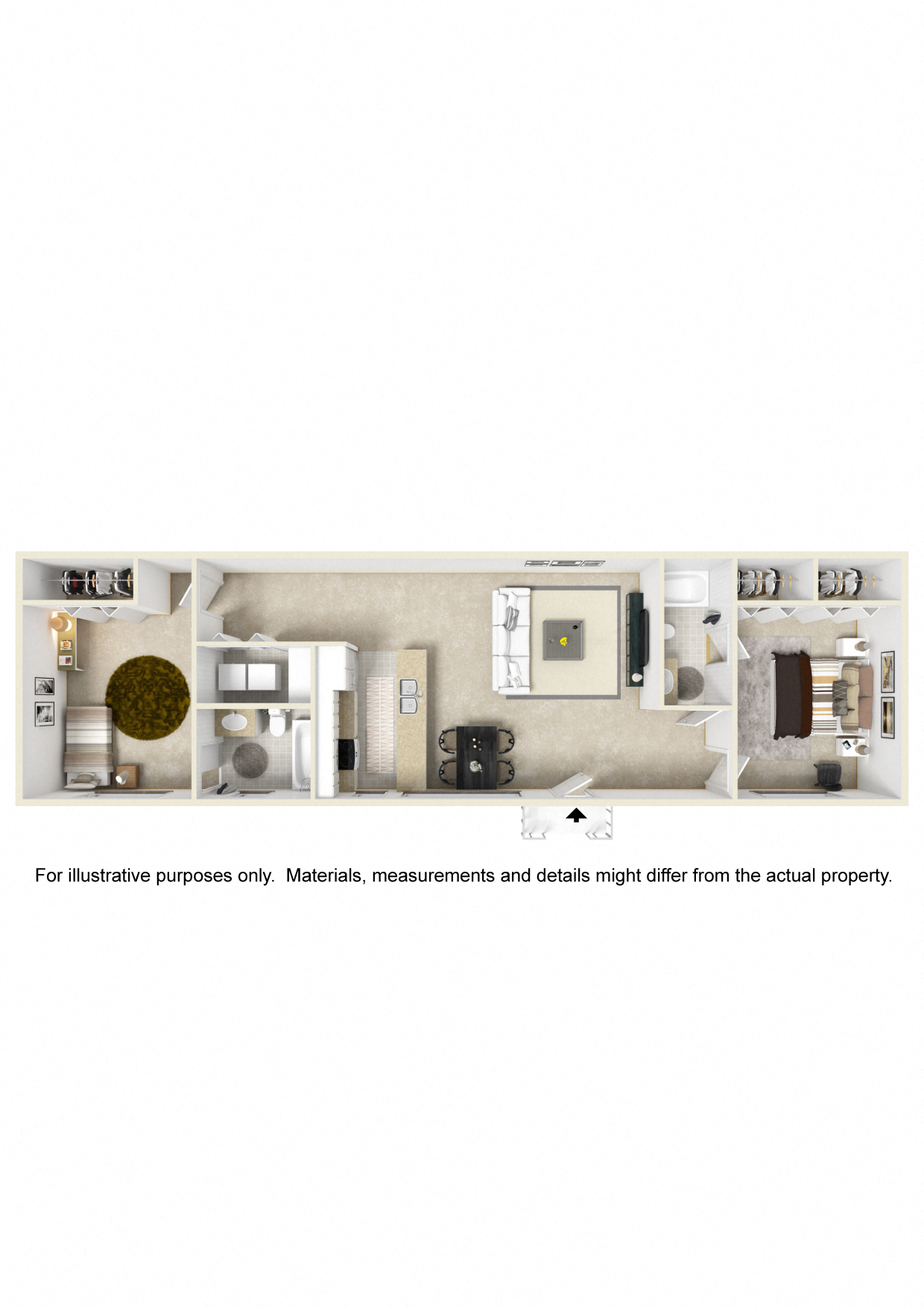 Floor plan for 2 beds, 2 baths, 1053 sqft