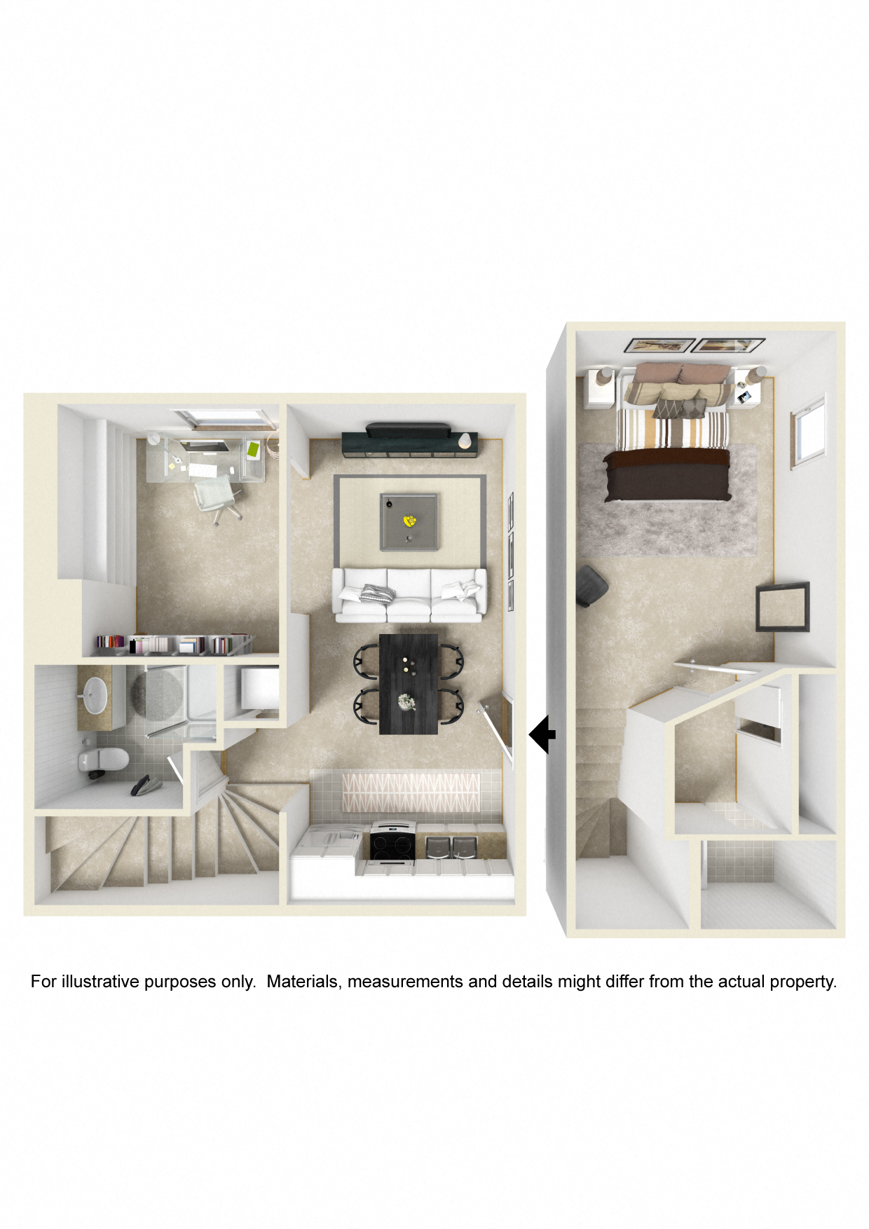 Floor plan for 1 bed, 1 bath, 600 sqft