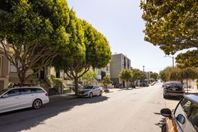 San Francisco apartment for rent - A street lined with trees and parked cars.